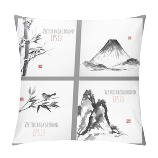 Personality  Banners With Bamboo, Mountains And Bird Pillow Covers