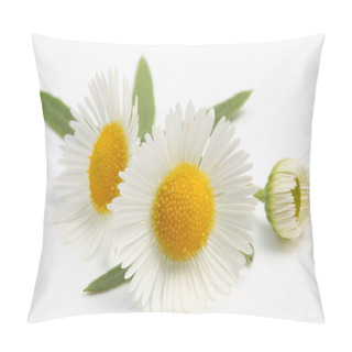 Personality  Macro Shot Of Wild Camomiles Over White Pillow Covers