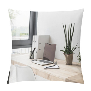 Personality  Workplace With Laptop Computer Pillow Covers