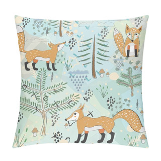 Personality  Seamless Pattern With Cute Hand Drawn Animals Of Forest. Scandinavian Style Pillow Covers