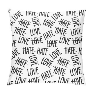 Personality  Vector Seamless Word Pattern In White. Simple Love Hate Words Made Into Repeat. Great For Background, Wallpaper, Wrapping Paper, Packaging, Fashion. Pillow Covers