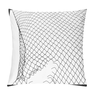 Personality  Damaged Wire Mesh On White Background. Mesh Netting With Hole Isolated On White Background             Pillow Covers