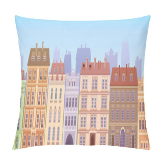 Personality  Cartoon Houses Buildings Old Town View Banner Skyline Pillow Covers