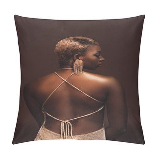 Personality  Back View Of Attractive African American Woman With Short Hair Isolated On Brown Pillow Covers