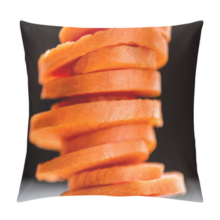 Personality  Close Up View Of Fresh Ripe Carrot Slices Isolated On Black Pillow Covers