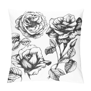 Personality  Detailed Hand-drawn Roses. Pillow Covers