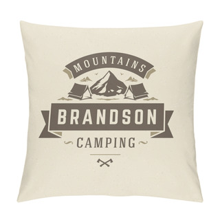 Personality  Mountains Logo Emblem Vector Illustration. Outdoor Adventure Expedition, Mountains Silhouette Shirt, Print Stamp. Vintage Typography Badge Design. Pillow Covers