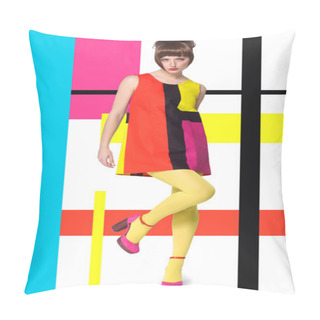 Personality  Model In Bright Retro Colors Pillow Covers