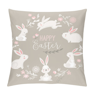 Personality  Easter Design With Cute Banny And Text, Hand Drawn Illustration Pillow Covers