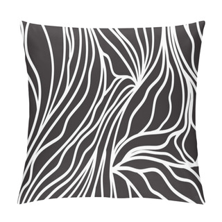 Personality  Hand Drawn White Waves On Black. Wavy Background. Waved Pattern. Line Art. Print For Banners, Flyers Or Posters Pillow Covers