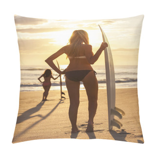 Personality  Woman Bikini Surfer & Surfboard Sunset Beach Pillow Covers