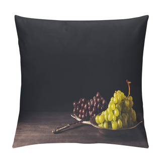 Personality  Fresh Ripe Red And White Grapes On Plates And Vintage Knife On Wooden Table On Black Pillow Covers