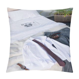 Personality  Suite And Business Newspaper On White Bedding In Bedroom Pillow Covers
