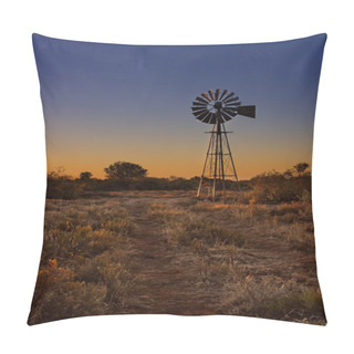 Personality  Lovely Sunset In Kalahari With Windmill And Grass Pillow Covers