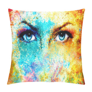 Personality  Blue Goddess Women Eye, Multicolor Background With Oriental Mandala Ornament. Eye Contact. Pillow Covers