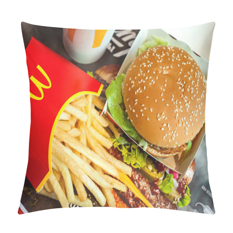 Personality  Minsk, Belarus, May 6, 2018: Big Mac Hamburger Menu In McDonald's Restaurant. Pillow Covers