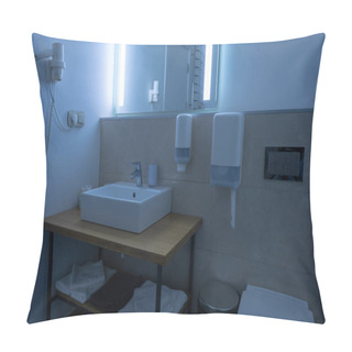 Personality  Bathroom With Washstand, Toilet, Towels And Hair Dryer Pillow Covers