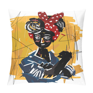 Personality  Feminist African Girl Cute Doodle Painting Pillow Covers