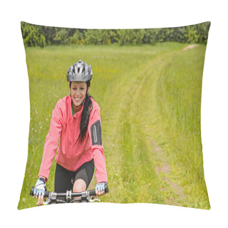 Personality  Woman Riding Bicycle On Meadow Path Pillow Covers