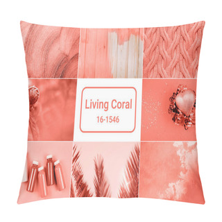 Personality  Creative Collage Inspired By Living Coral - Color Of The Year 2019. Pillow Covers