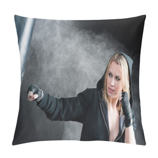 Personality  Blond Boxing Woman In Black Punching Bag Pillow Covers