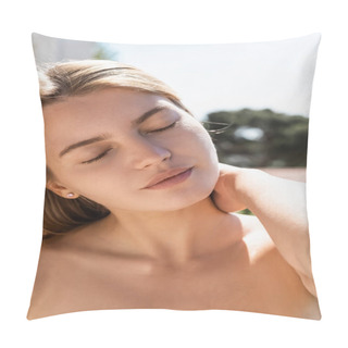 Personality  Portrait Of Blonde And Young Woman With Closed Eyes During Vacation  Pillow Covers