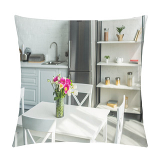 Personality  Interior Of Modern Light Kitchen With Bouquet On Wooden Table Pillow Covers