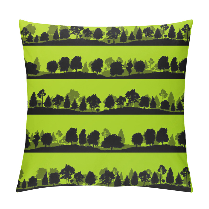 Personality  Forest trees silhouettes landscape illustration set pillow covers
