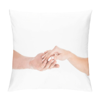 Personality  Partial View Of People Tenderly Holding Hands Isolated On White Pillow Covers