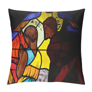 Personality  Saint Joseph Des Fins Church. Abel And Cain.  Stained Glass Window.  Annecy. France.  Pillow Covers