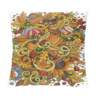 Personality  Cartoon Cute Doodles Hand Drawn Autumn Illustration. Colorful Detailed, With Lots Of Objects Background. Funny Vector Artwork. Bright Colors Picture With Fall Season Theme Items Pillow Covers