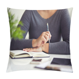 Personality  Woman Working In Office With Her Diary Pillow Covers