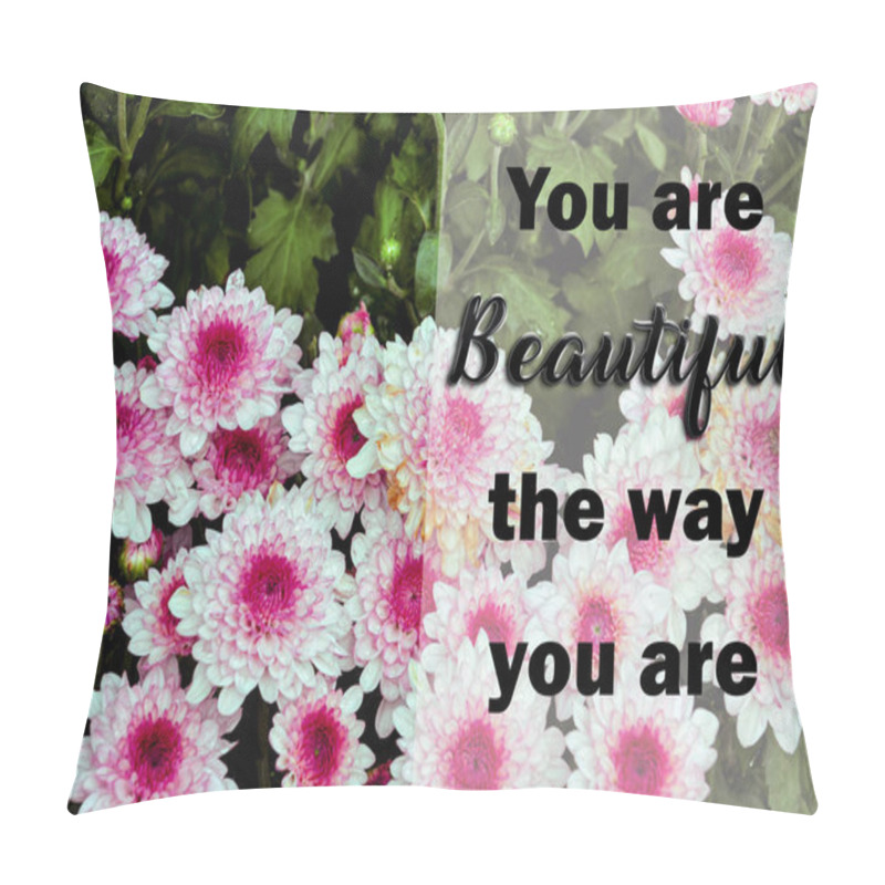 Personality  Inspirational and motivational quote. Phrase You are beautiful the way you are. Blur and grainy effect applied pillow covers