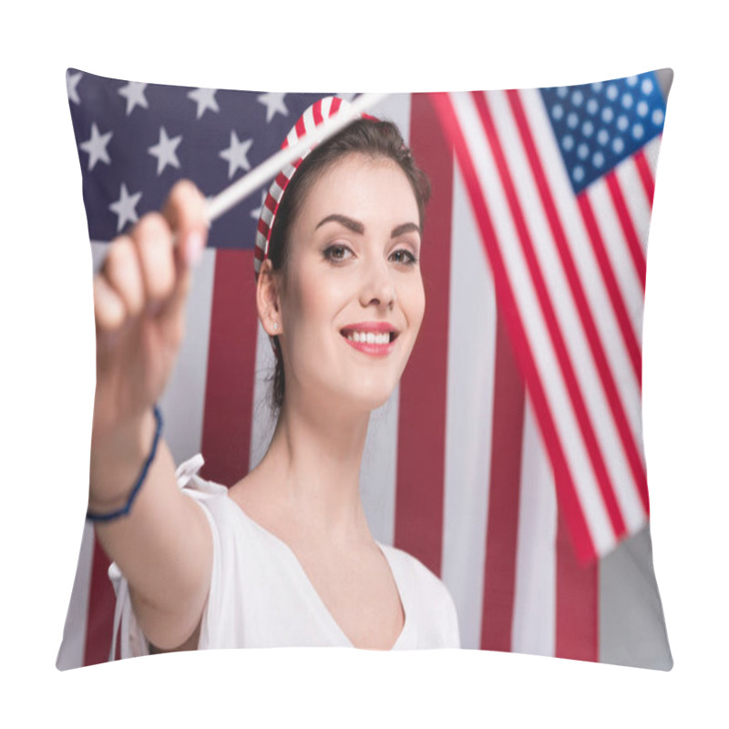 Personality  Woman Holding American Flag Pillow Covers