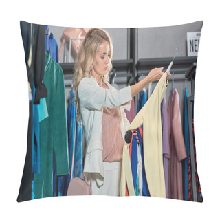 Personality  Beautiful Young Woman Choosing Clothes In Fashion Store  Pillow Covers