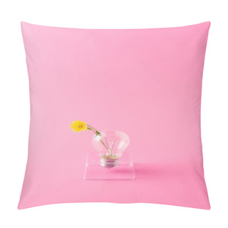 Personality  Close-up View Of Light Bulb With Beautiful Yellow Flower On Pink Pillow Covers