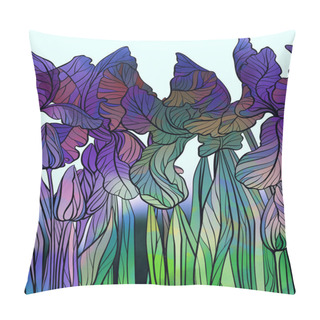 Personality  Meadow Wild Irises Seamless Border. Digital Hand Drawn Picture With Watercolour Texture, Spots And Splashes. Mixed Media Artwork. Endless Motif For Textile Decor And Botanical Design. Pillow Covers