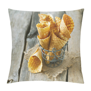 Personality  Waffle Cone On Wooden Surface Pillow Covers