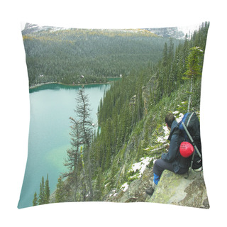 Personality  Hiker Admiring Lake O'Hara, Yoho National Park, Canada Pillow Covers