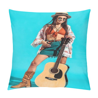Personality  Bohemian Woman Standing With Guitar Pillow Covers