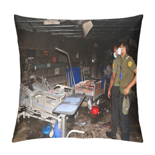 Personality  Damaged Medical Equipment And Beds Are Seen At The COVID-19 Coronavirus Intensive Care Unit (ICU) Of The Dhaka Medical College And Hospital After A Fire Broke Out, In Dhaka, Bangladesh, On March 17, 2021. At Least Three COVID-19 Patients Have Been Re Pillow Covers