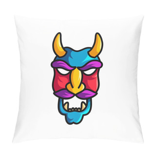 Personality  Scary Monster Mask With Violet Mustache And Yellow Horns Pillow Covers