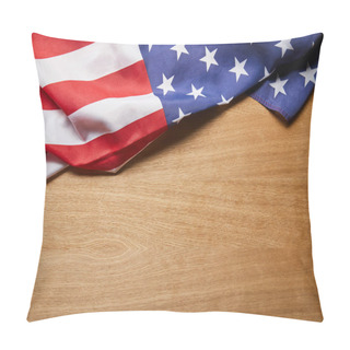 Personality  Top View Of American Flag On Beige Textured Wooden Surface With Copy Space Pillow Covers