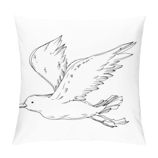 Personality  Vector Sky Bird Seagull Isolated. Black And White Engraved Ink Art. Isolated Seagull Illustration Element. Pillow Covers