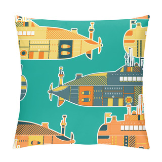 Personality  Seamless Pattern With Submarine. Retro Colorful Hand Drawn Vector Illustration In Line Art Style Pillow Covers