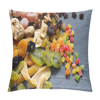 Personality  Candied Dried Mixed Assortment Of Exotic Fruits On Black Marble Pillow Covers