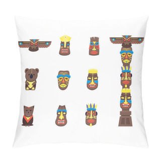 Personality  Cartoon Traditional Religious Totem Color Icons Set. Vector Pillow Covers