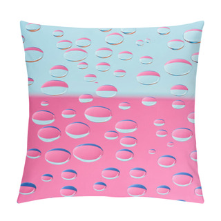 Personality  Close-up View Of Transparent Water Drops On Pink And Blue Abstract Background  Pillow Covers