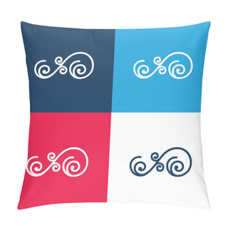 Personality  Asymmetrical Floral Design Of Spirals Blue And Red Four Color Minimal Icon Set Pillow Covers