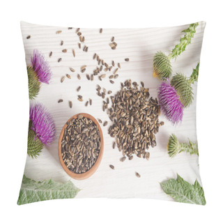 Personality  Seeds Of A Milk Thistle With Flowers (Silybum Marianum, Scotch T Pillow Covers